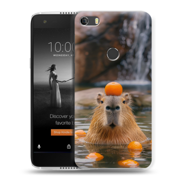 Силиконовый чехол на Alcatel Idol 5S с принтом Капибара с апельсином