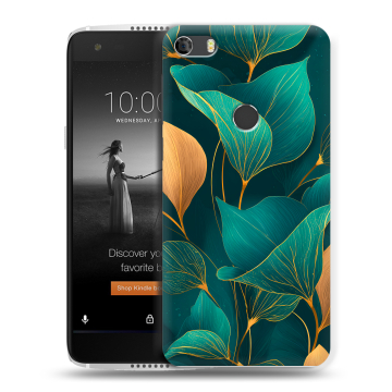 Силиконовый чехол на Alcatel Idol 5S с принтом Листья и золото