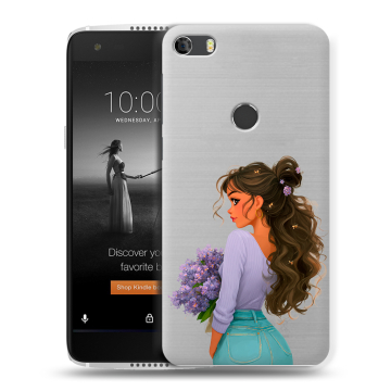 Силиконовый чехол на Alcatel Idol 5S с принтом девушка цветы