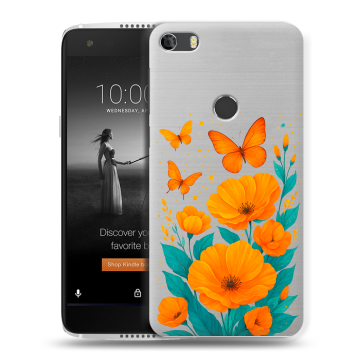 Силиконовый чехол на Alcatel Idol 5S с принтом цветы бабочки