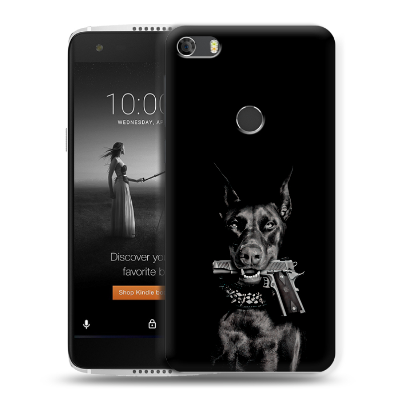 Силиконовый чехол на Alcatel Idol 5S с принтом Доберман и пистолет Силиконовый чехол на Alcatel Idol 5S с принтом Доберман и пистолет