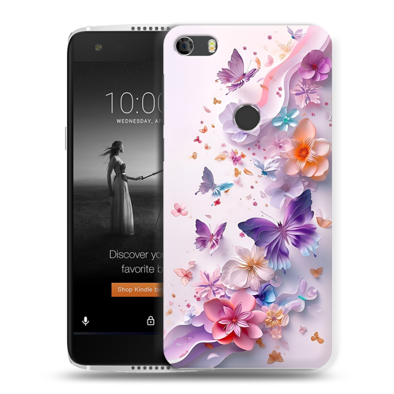 Силиконовый чехол на Alcatel Idol 5S с принтом цветы бабочки Силиконовый чехол на Alcatel Idol 5S с принтом цветы бабочки