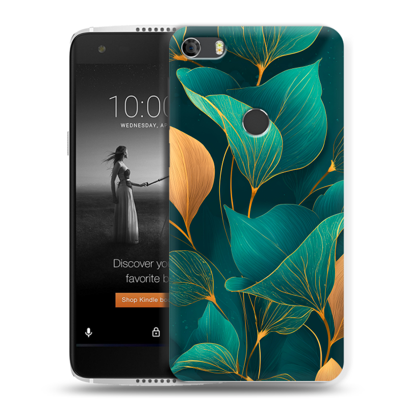Силиконовый чехол на Alcatel Idol 5S с принтом Листья и золото Силиконовый чехол на Alcatel Idol 5S с принтом Листья и золото