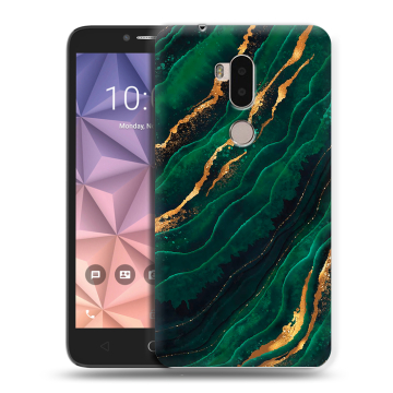 Силиконовый чехол на Alcatel A7 XL с принтом Мрамор зеленое золото Силиконовый чехол на Alcatel A7 XL с принтом Мрамор зеленое золото