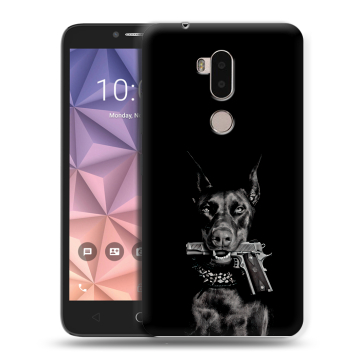 Силиконовый чехол на Alcatel A7 XL с принтом Доберман и пистолет Силиконовый чехол на Alcatel A7 XL с принтом Доберман и пистолет