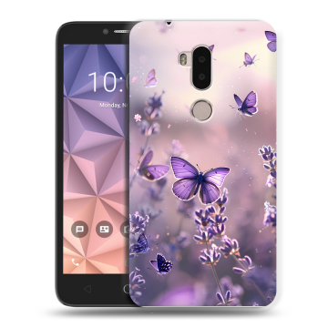 Силиконовый чехол на Alcatel A7 XL с принтом бабочки и лаванда