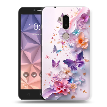 Силиконовый чехол на Alcatel A7 XL с принтом цветы бабочки Силиконовый чехол на Alcatel A7 XL с принтом цветы бабочки