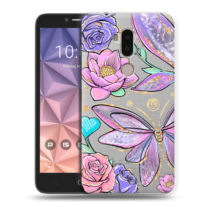 Силиконовый чехол на Alcatel A7 XL с принтом Бабочки и цветы Силиконовый чехол на Alcatel A7 XL с принтом Бабочки и цветы