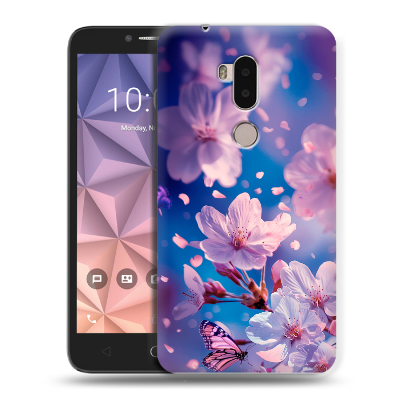Силиконовый чехол на Alcatel A7 XL с принтом цветы бабочки Силиконовый чехол на Alcatel A7 XL с принтом цветы бабочки