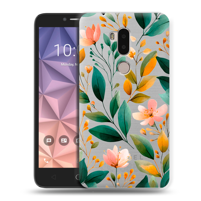 Силиконовый чехол на Alcatel A7 XL с принтом Цветы паттерн Силиконовый чехол на Alcatel A7 XL с принтом Цветы паттерн