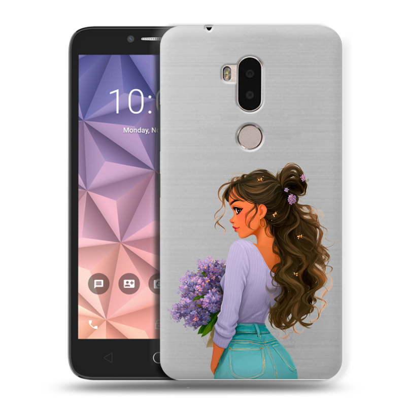 Силиконовый чехол на Alcatel A7 XL с принтом девушка цветы Силиконовый чехол на Alcatel A7 XL с принтом девушка цветы