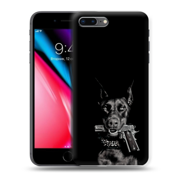 Силиконовый чехол на Iphone 8 Plus с принтом Доберман и пистолет