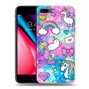 Силиконовый чехол на Iphone 8 Plus с принтом Единороги Силиконовый чехол на Iphone 8 Plus с принтом Единороги