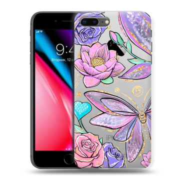 Силиконовый чехол на Iphone 8 Plus с принтом Бабочки и цветы Силиконовый чехол на Iphone 8 Plus с принтом Бабочки и цветы