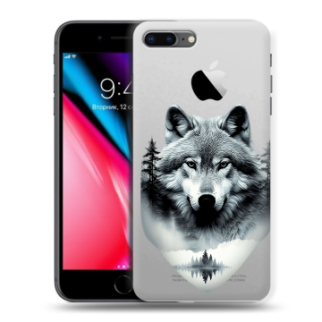 Силиконовый чехол на Iphone 8 Plus с принтом Волк в лесу Силиконовый чехол на Iphone 8 Plus с принтом Волк в лесу
