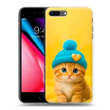 Силиконовый чехол на Iphone 8 Plus с принтом Котенок в шапке Силиконовый чехол на Iphone 8 Plus с принтом Котенок в шапке
