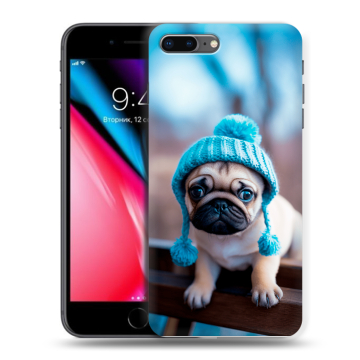 Силиконовый чехол на Iphone 8 Plus с принтом Мопс в шапке Силиконовый чехол на Iphone 8 Plus с принтом Мопс в шапке