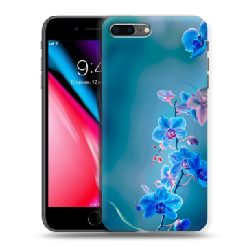 Силиконовый чехол на Iphone 8 Plus с принтом Голубые цветы Силиконовый чехол на Iphone 8 Plus с принтом Голубые цветы