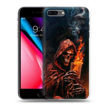 Силиконовый чехол на Iphone 8 Plus с принтом Скелет и карты Силиконовый чехол на Iphone 8 Plus с принтом Скелет и карты