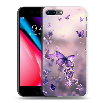 Силиконовый чехол на Iphone 8 Plus с принтом бабочки и лаванда Силиконовый чехол на Iphone 8 Plus с принтом бабочки и лаванда