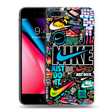 Силиконовый чехол на Iphone 8 Plus с принтом найк nike черный Силиконовый чехол на Iphone 8 Plus с принтом найк nike черный