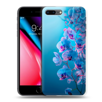 Силиконовый чехол на Iphone 8 Plus с принтом голубые орхидеи Силиконовый чехол на Iphone 8 Plus с принтом голубые орхидеи