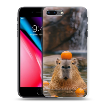 Силиконовый чехол на Iphone 8 Plus с принтом Капибара с апельсином Силиконовый чехол на Iphone 8 Plus с принтом Капибара с апельсином