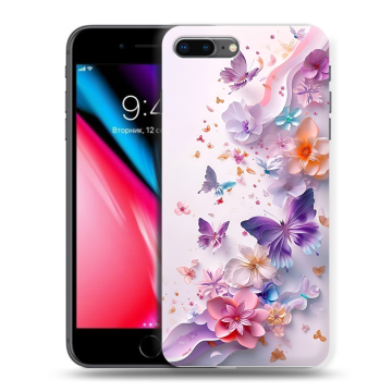 Силиконовый чехол на Iphone 8 Plus с принтом цветы бабочки Силиконовый чехол на Iphone 8 Plus с принтом цветы бабочки