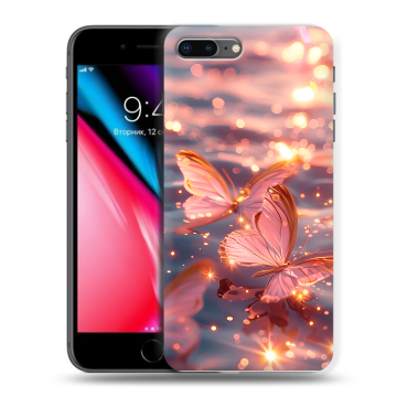 Силиконовый чехол на Iphone 8 Plus с принтом бабочки розовые Силиконовый чехол на Iphone 8 Plus с принтом бабочки розовые