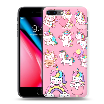 Силиконовый чехол на Iphone 8 Plus с принтом Единороги и радуга Силиконовый чехол на Iphone 8 Plus с принтом Единороги и радуга