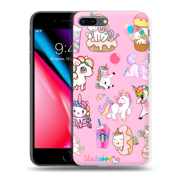 Силиконовый чехол на Iphone 8 Plus с принтом розовые единороги Силиконовый чехол на Iphone 8 Plus с принтом розовые единороги