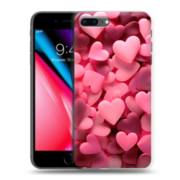 Силиконовый чехол на Iphone 8 Plus с принтом розовые сердечки Силиконовый чехол на Iphone 8 Plus с принтом розовые сердечки