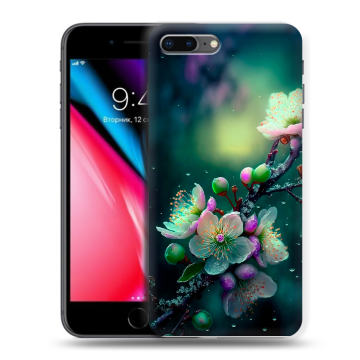 Силиконовый чехол на Iphone 8 Plus с принтом Цветы и мрамор Силиконовый чехол на Iphone 8 Plus с принтом Цветы и мрамор