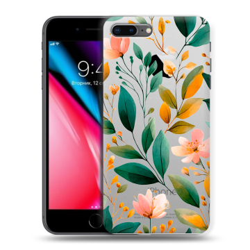 Силиконовый чехол на Iphone 8 Plus с принтом Цветы паттерн Силиконовый чехол на Iphone 8 Plus с принтом Цветы паттерн
