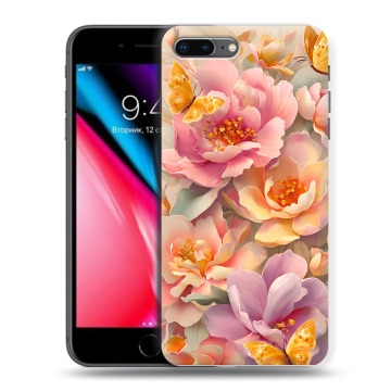 Силиконовый чехол на Iphone 8 Plus с принтом Цветы и бабочки Силиконовый чехол на Iphone 8 Plus с принтом Цветы и бабочки