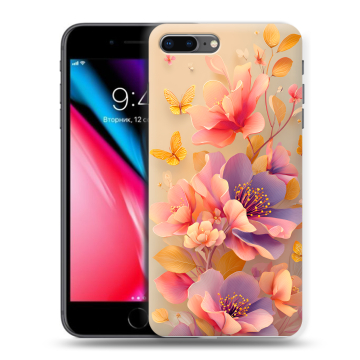 Силиконовый чехол на Iphone 8 Plus с принтом Цветы и бабочки Силиконовый чехол на Iphone 8 Plus с принтом Цветы и бабочки