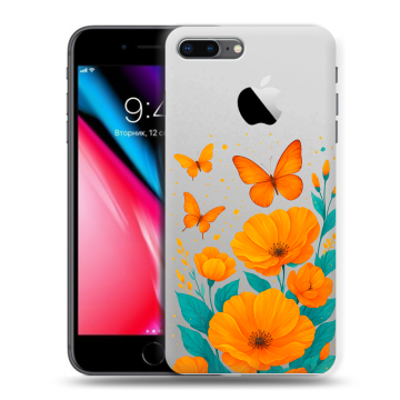 Силиконовый чехол на Iphone 8 Plus с принтом цветы бабочки Силиконовый чехол на Iphone 8 Plus с принтом цветы бабочки