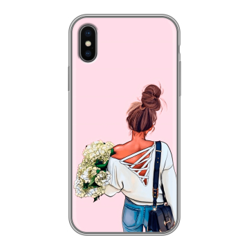 Силиконовый чехол на Iphone X с принтом Девушка и букет