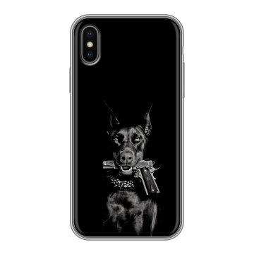Силиконовый чехол на Iphone X с принтом Доберман и пистолет