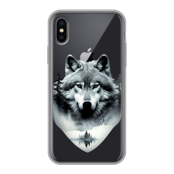 Силиконовый чехол на Iphone x10 с принтом Волк в лесу