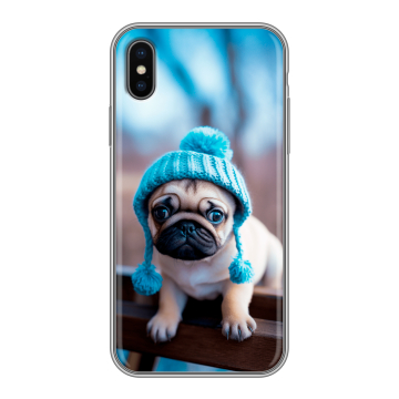 Силиконовый чехол на Iphone x10 с принтом Мопс в шапке