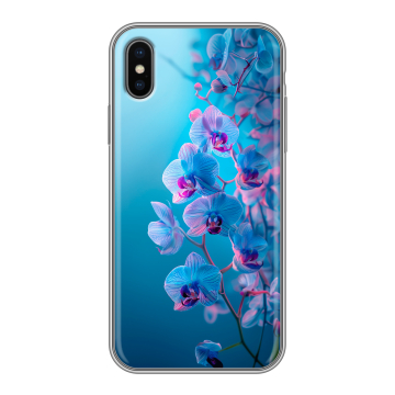 Силиконовый чехол на Iphone X с принтом голубые орхидеи Силиконовый чехол на Iphone X с принтом голубые орхидеи