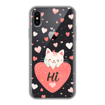 Силиконовый чехол на Iphone X с принтом котенок и сердечко Силиконовый чехол на Iphone X с принтом котенок и сердечко