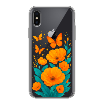 Силиконовый чехол на Iphone x10 с принтом цветы бабочки Силиконовый чехол на Iphone x10 с принтом цветы бабочки