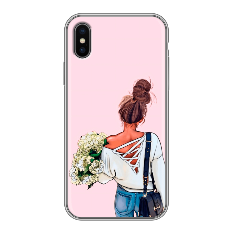Пластиковый чехол на Iphone x10 с принтом Девушка и букет Пластиковый чехол на Iphone x10 с принтом Девушка и букет