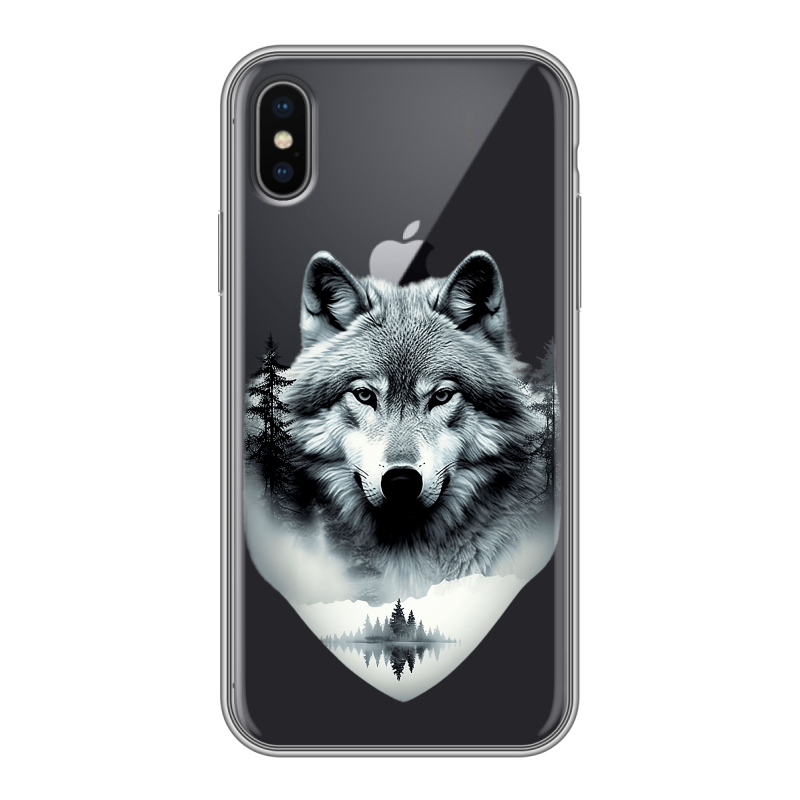 Пластиковый чехол на Iphone x10 с принтом Волк в лесу Пластиковый чехол на Iphone x10 с принтом Волк в лесу