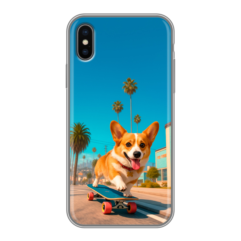 Силиконовый чехол на Iphone x10 с принтом Корги на скейте Силиконовый чехол на Iphone x10 с принтом Корги на скейте