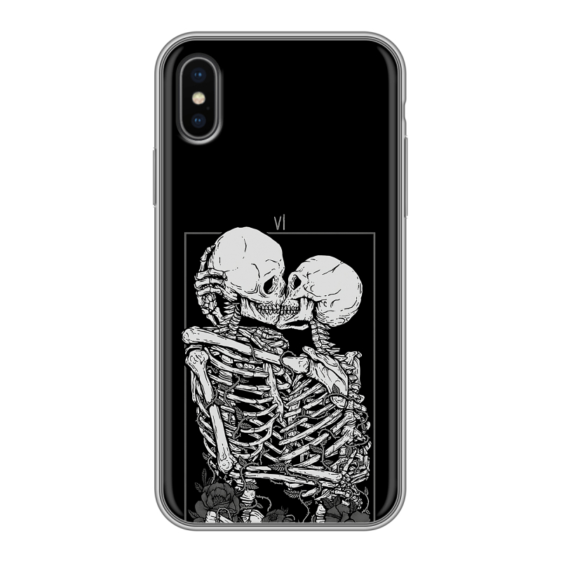 Пластиковый чехол на Iphone x10 с принтом Поцелуй скелетов Пластиковый чехол на Iphone x10 с принтом Поцелуй скелетов