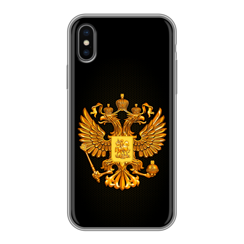 Пластиковый чехол на Iphone x10 с принтом Герб России желтый Пластиковый чехол на Iphone x10 с принтом Герб России желтый