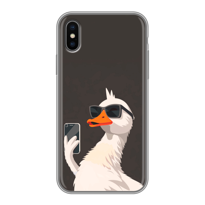 Силиконовый противоударный чехол на Iphone x10 с принтом утка в очках Силиконовый противоударный чехол на Iphone x10 с принтом утка в очках